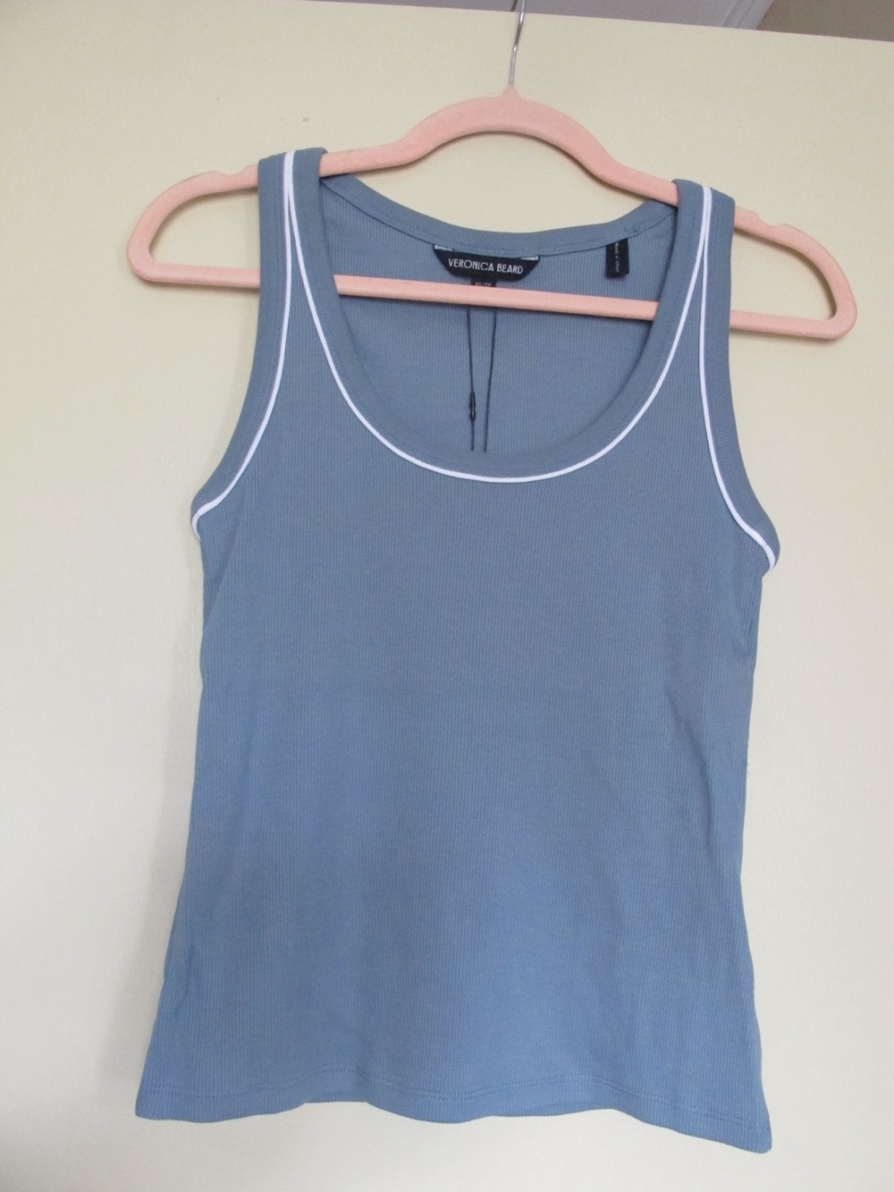 Veronica Beard Dusty Blue Tank with White Piping